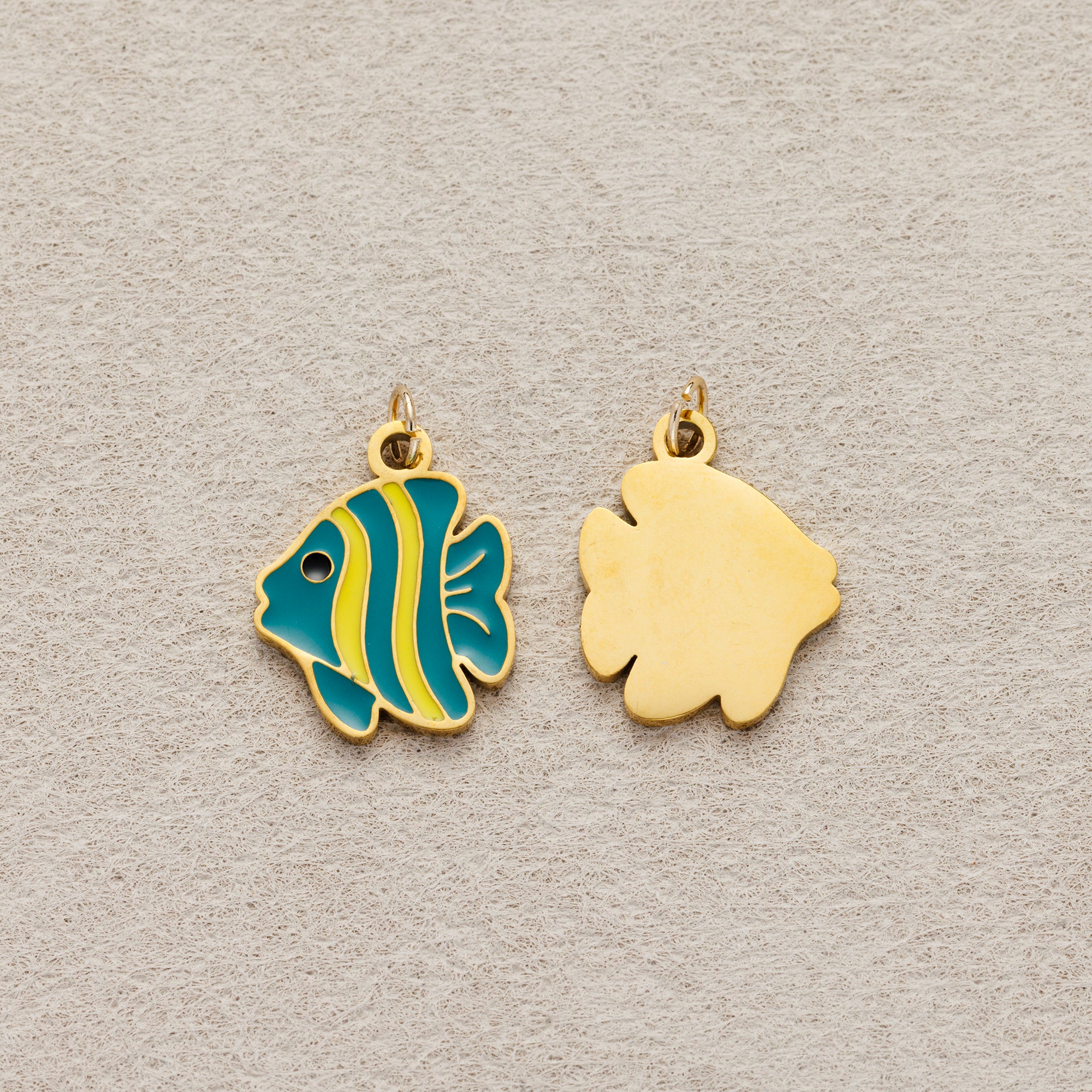 Launch Promo: 24K Gold PVD Stainless Steel Green Enamel Ocean Fish Animal Charm | Sold Each