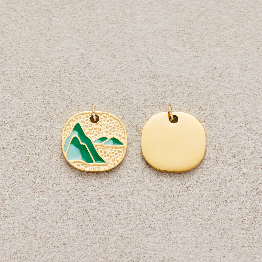 Launch Promo: 24K Gold PVD Stainless Steel Green Enamel Mountain Peak Tag Charm | Sold Each