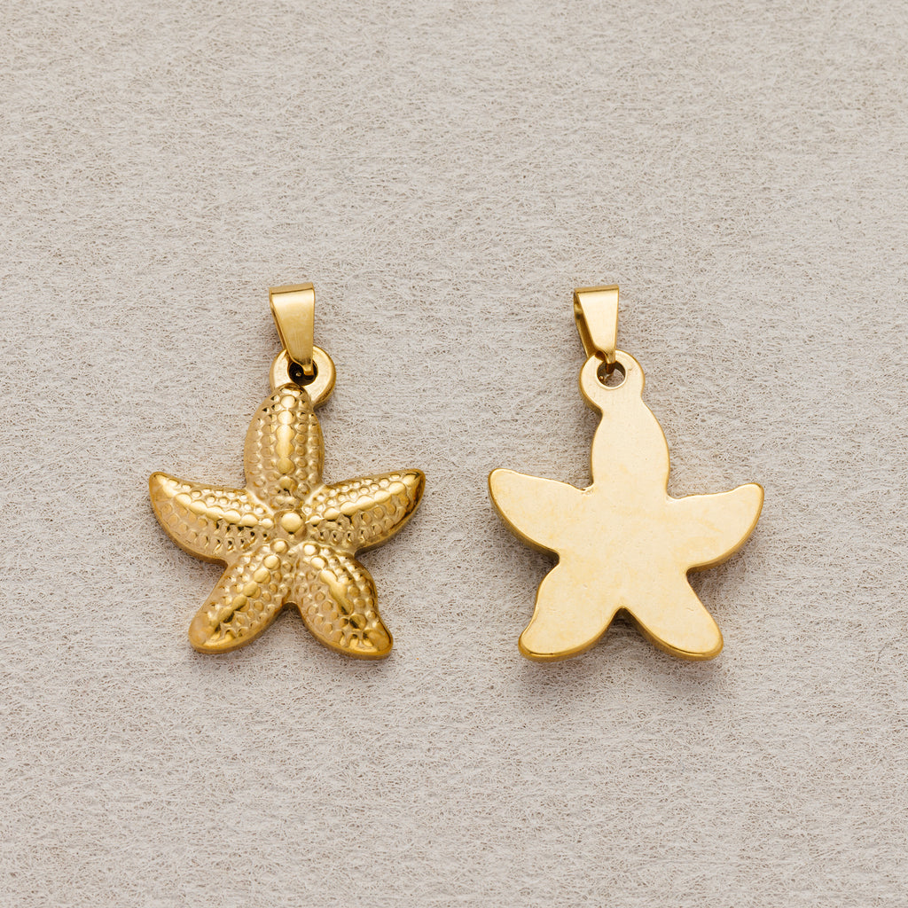 Launch Promo: 24K Gold PVD Stainless Steel Textured Ocean Starfish Pendant | Sold Each