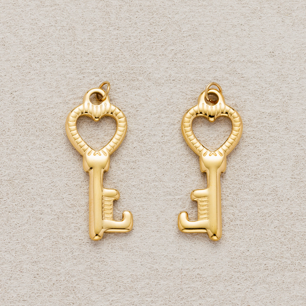 Launch Promo: 24K Gold PVD Stainless Steel Vintage Golden Love Heart Key Pendant | Sold Each