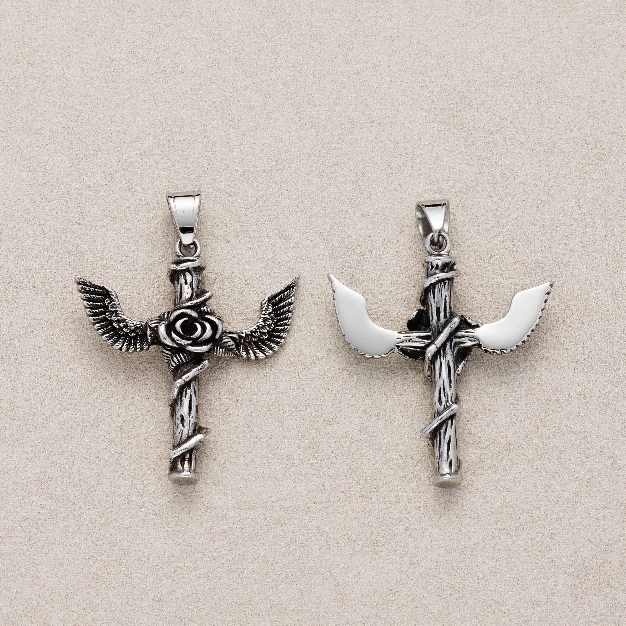 Launch Promo: Stainless Steel Gothic Angel Rose Cross Pendant | Sold Each