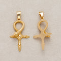 Launch Promo: 24K Gold PVD Stainless Steel Textured Serpent Ankh Sword Cross Pendant | Sold Each