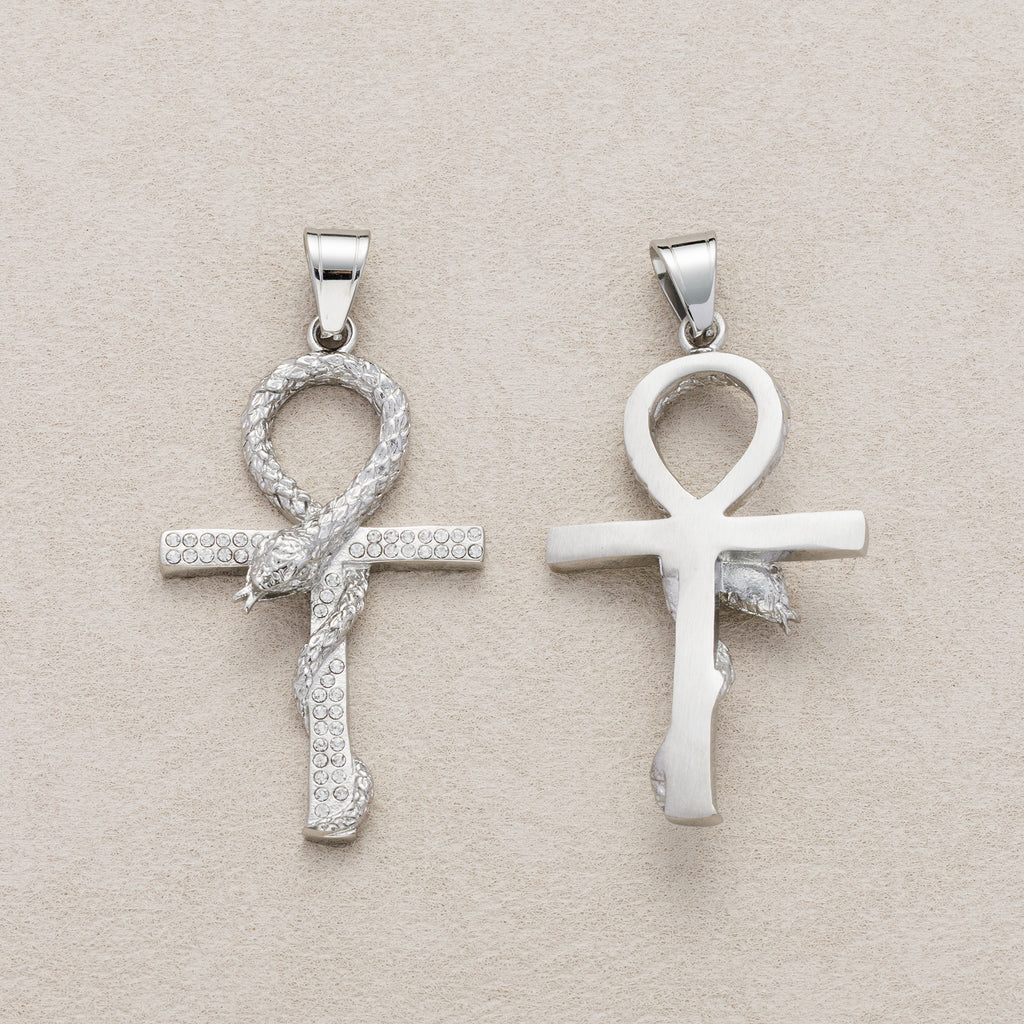 Launch Promo: Stainless Steel Icy Serpent Ankh Life-Key Cross Pendant | Sold Each