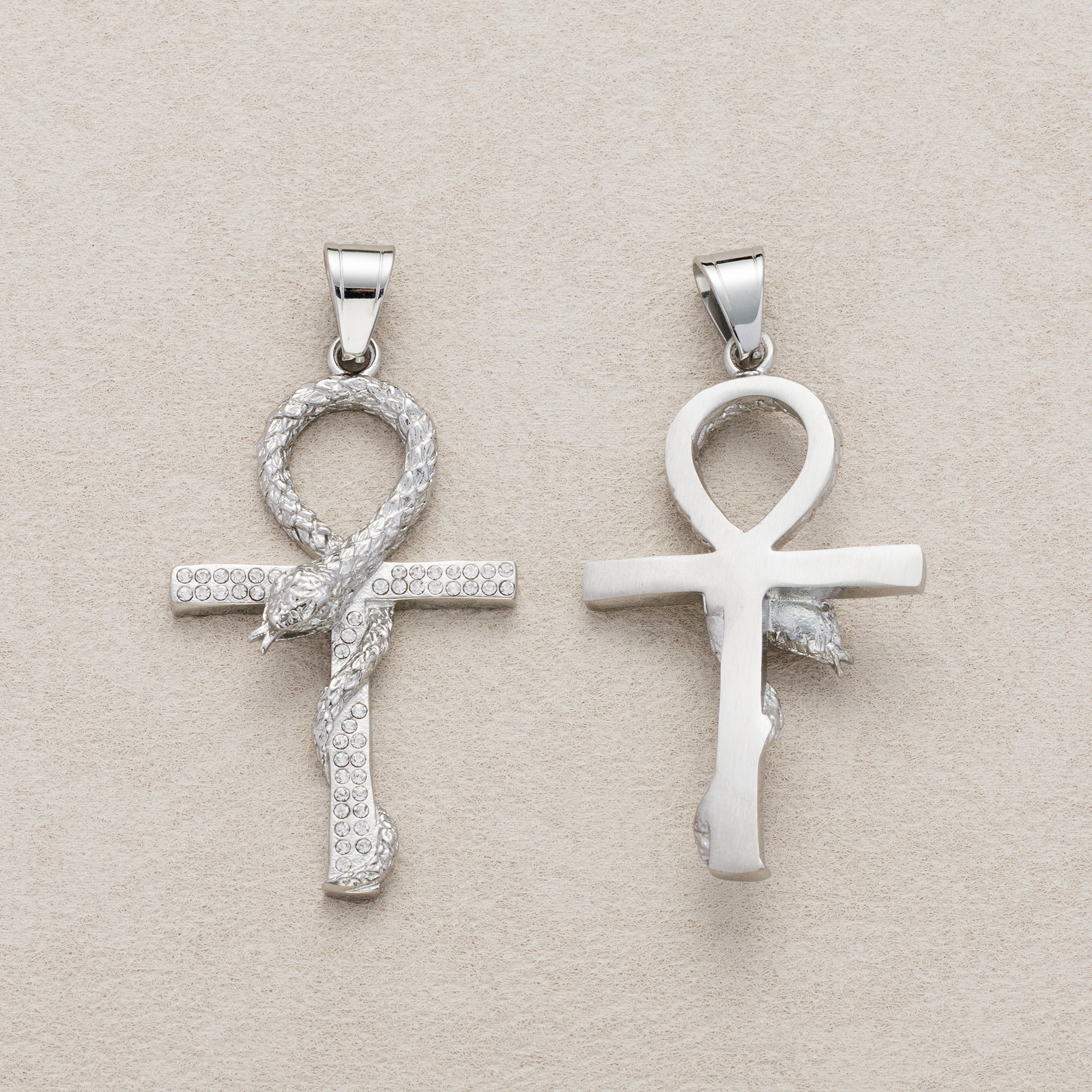 Launch Promo: Stainless Steel Icy Serpent Ankh Life-Key Cross Pendant | Sold Each