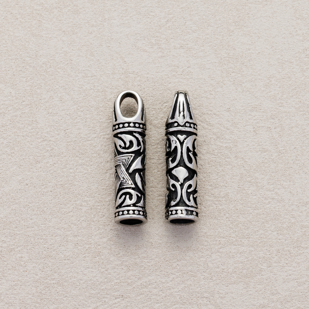 Launch Promo: Stainless Steel Antique Tribal Totem Cylinder Tube Pendant | Sold Each