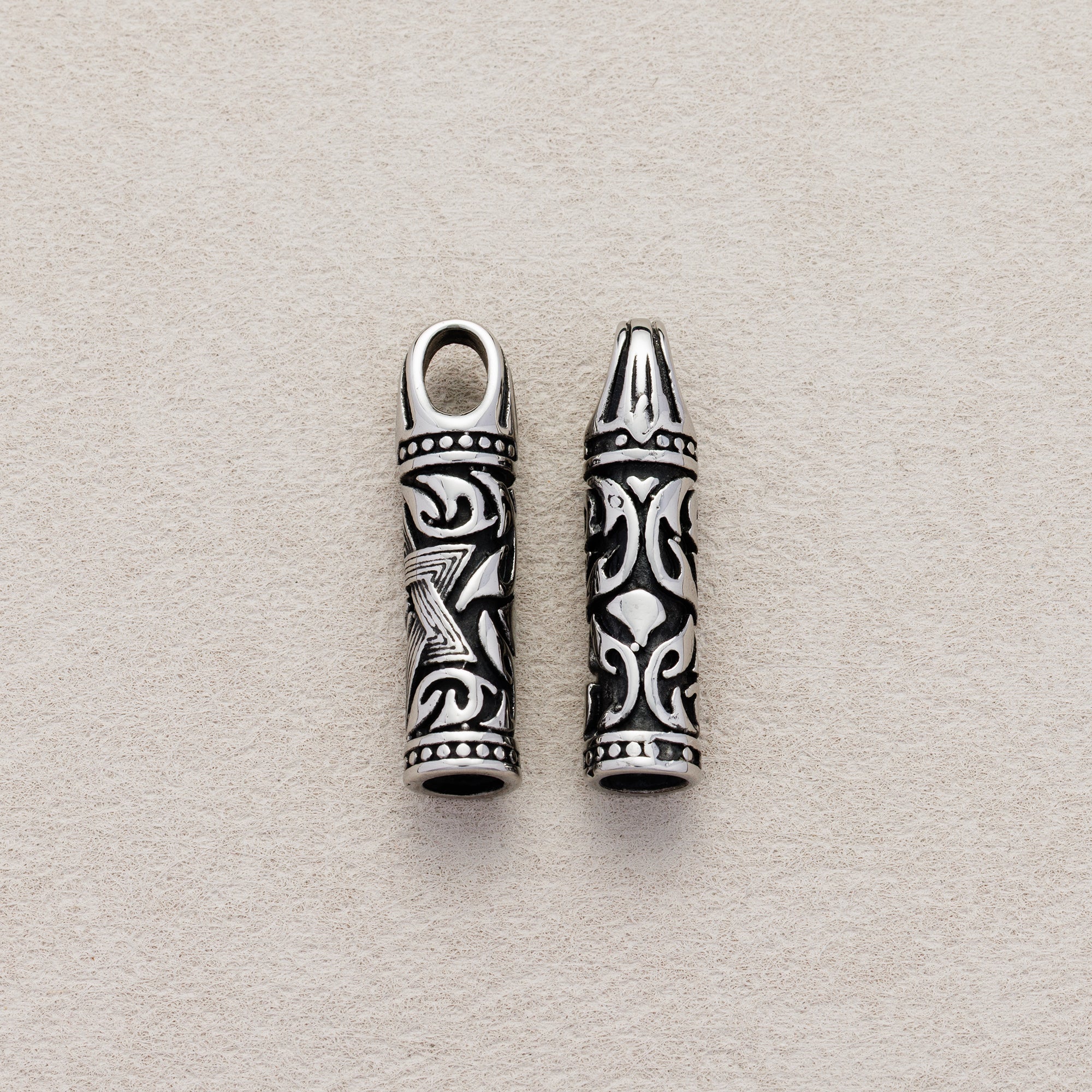 Launch Promo: Stainless Steel Antique Tribal Totem Cylinder Tube Pendant | Sold Each