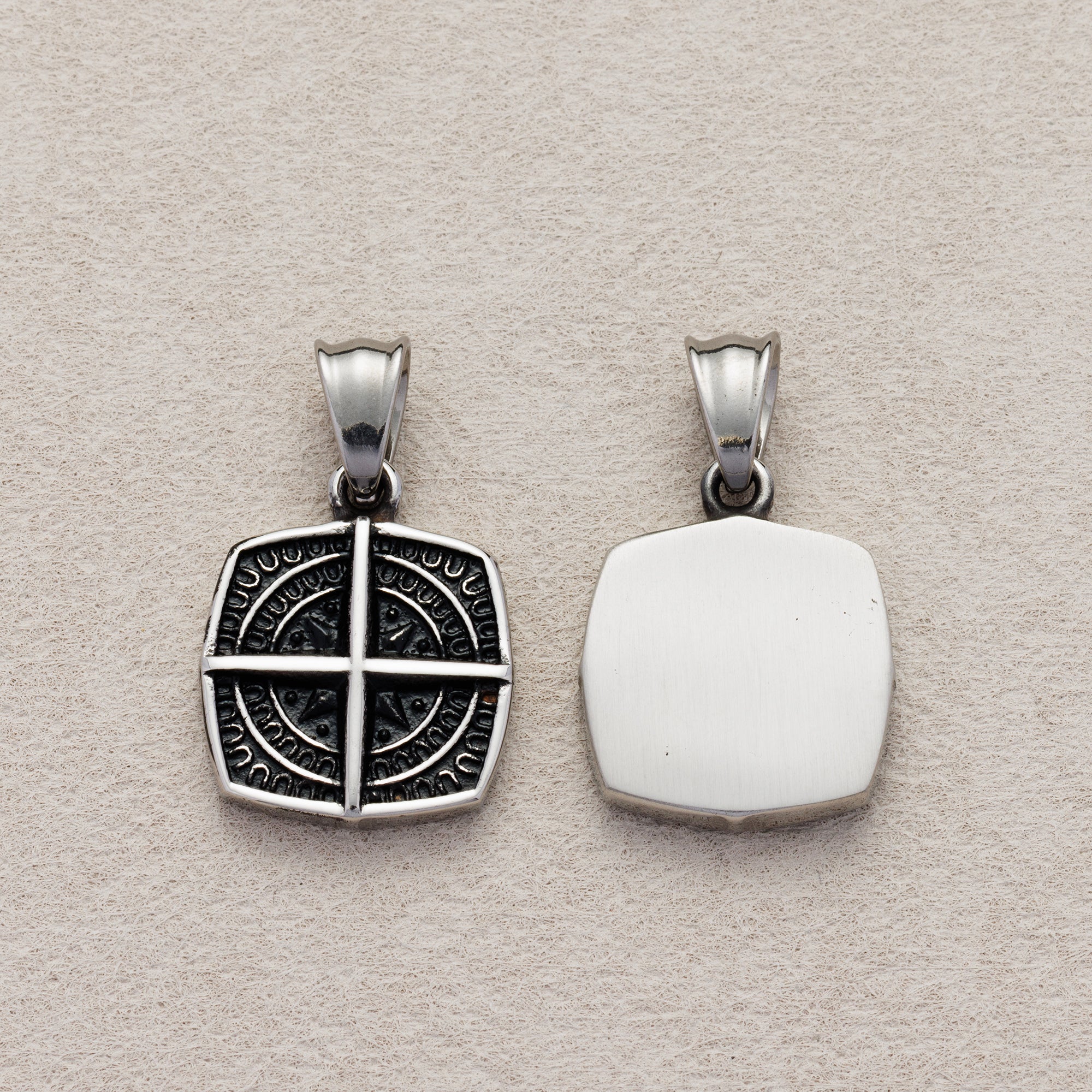Launch Promo: Stainless Steel Square Shield Compass Pendant | Sold Each