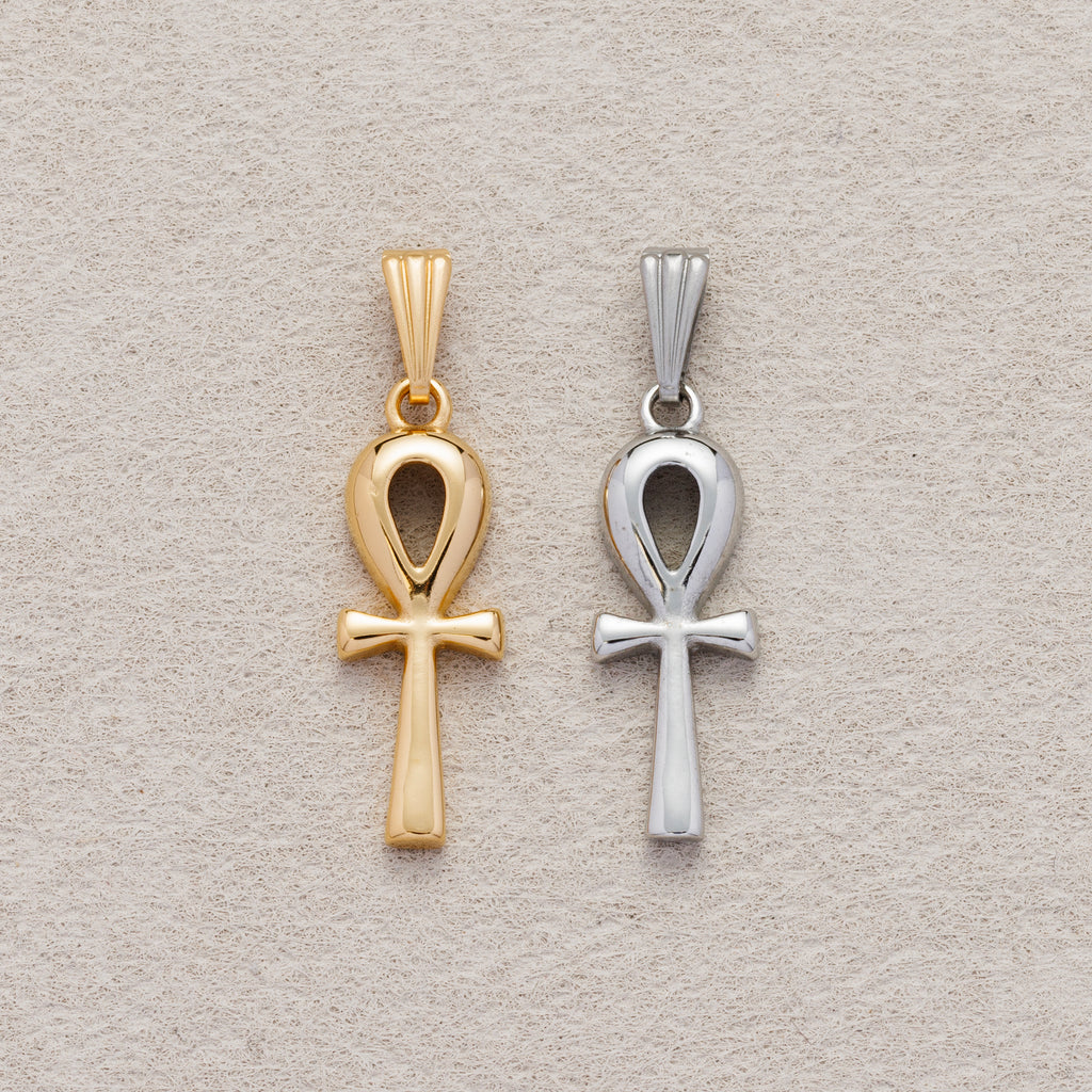 Launch Promo: 24K Gold PVD Stainless Steel Plain Puffed Ankh Cross Pendant in Gold & Silver | Sold Each