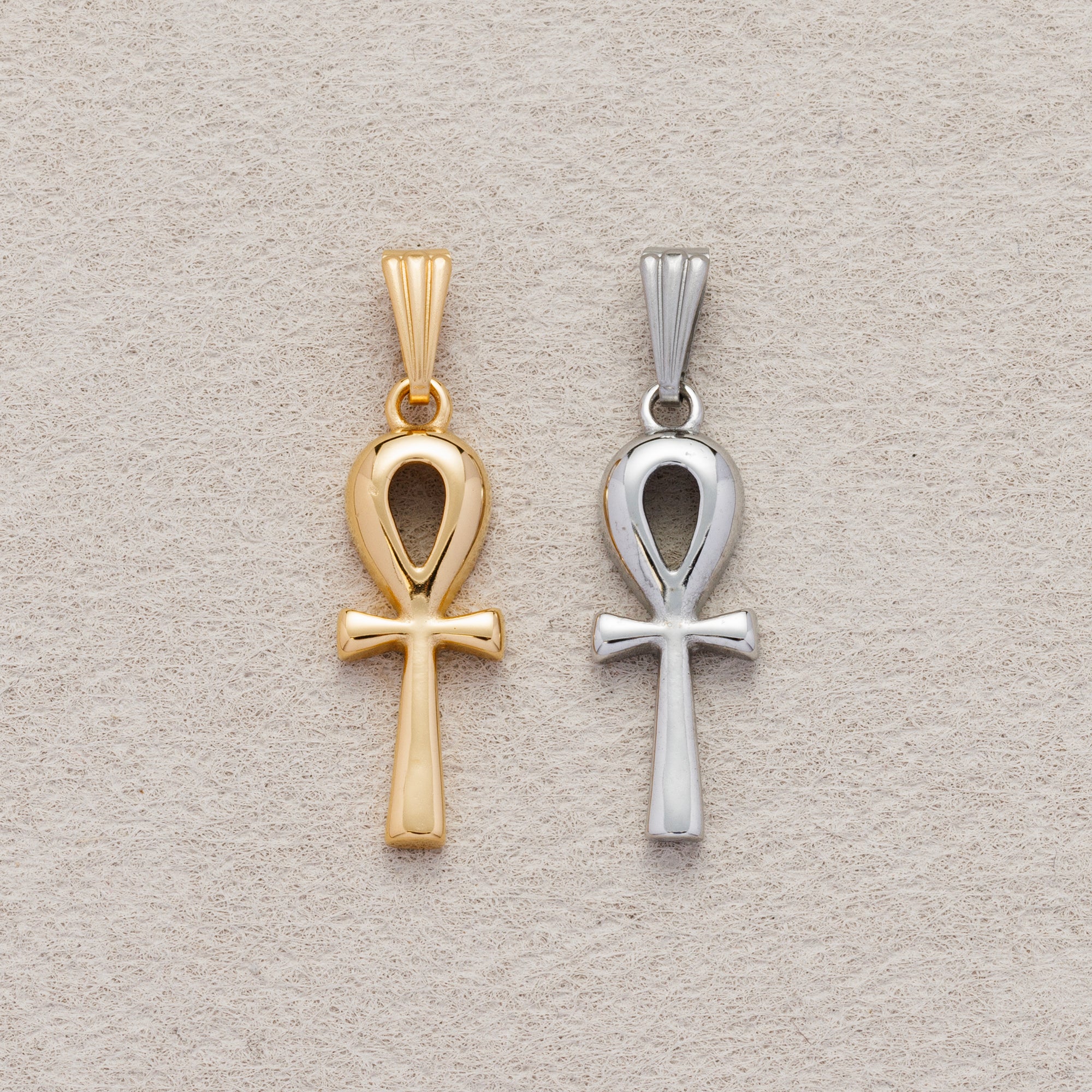 Launch Promo: 24K Gold PVD Stainless Steel Plain Puffed Ankh Cross Pendant in Gold & Silver | Sold Each