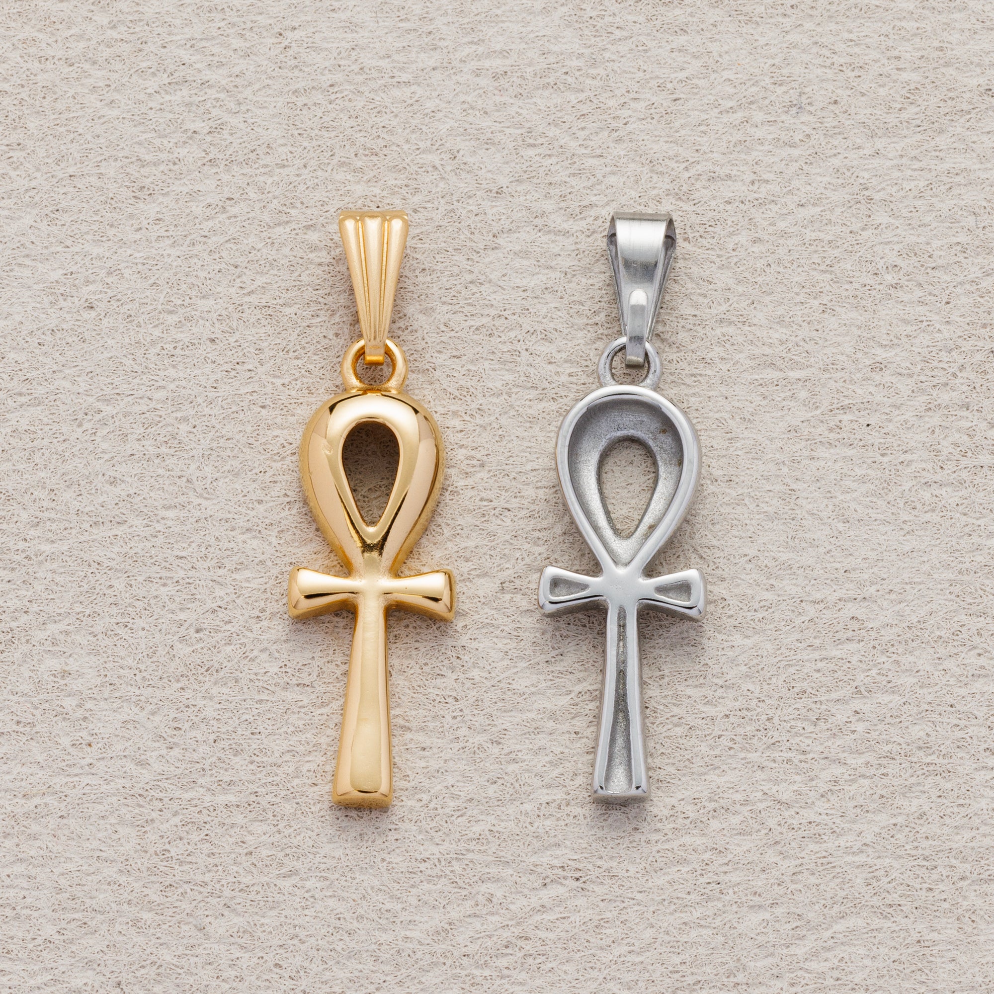 Launch Promo: 24K Gold PVD Stainless Steel Plain Puffed Ankh Cross Pendant in Gold & Silver | Sold Each