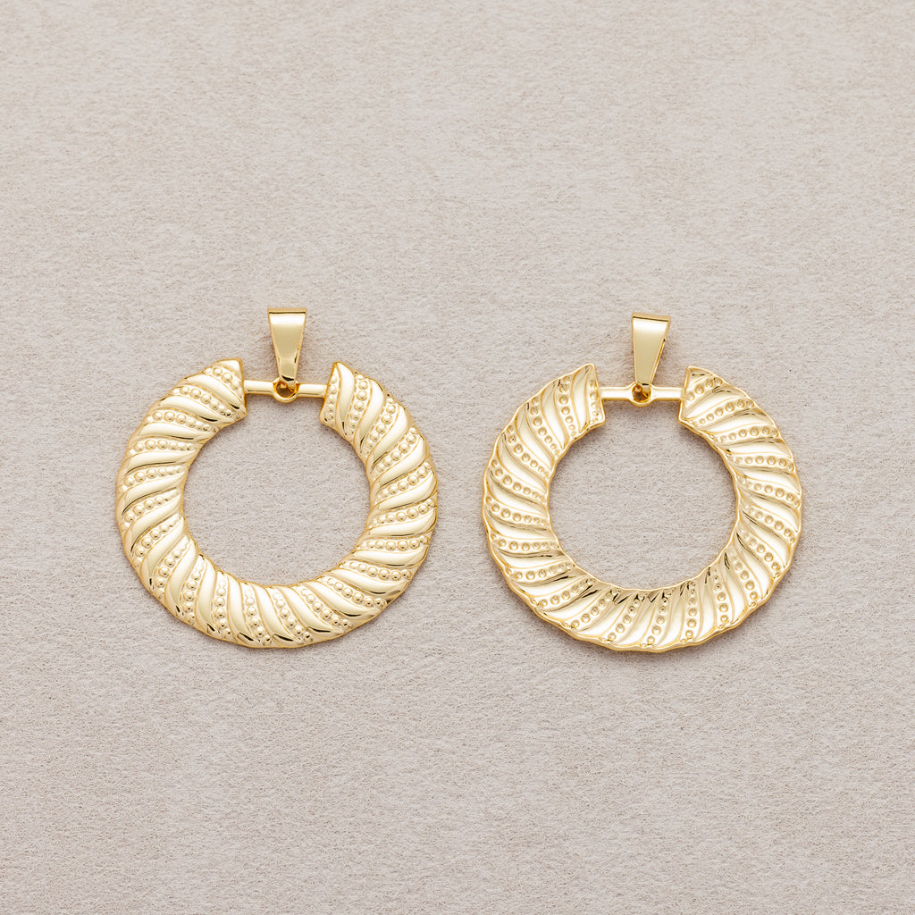 Launch Promo: 18K Gold PVD Stainless Steel Open Circle Swirl Ribbed Pendant | Sold Each