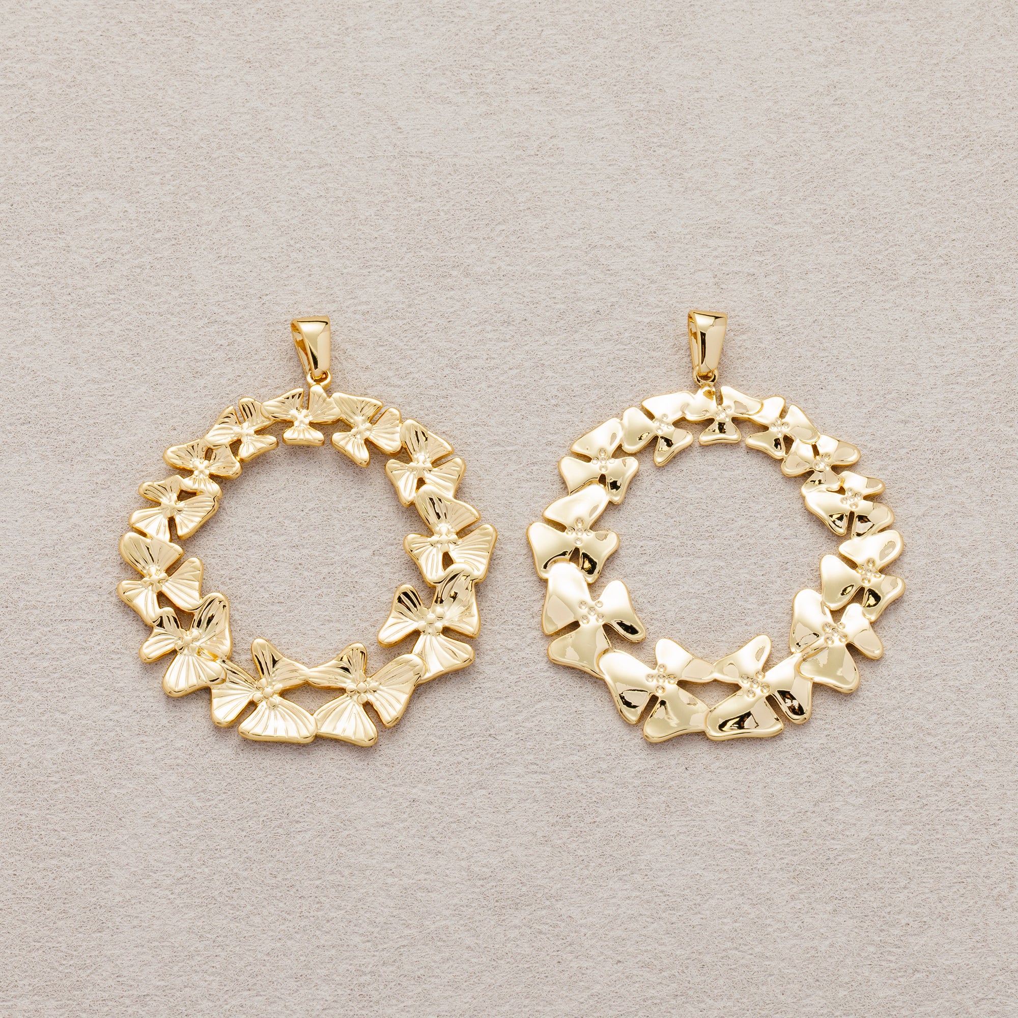Launch Promo: 18K Gold PVD Stainless Steel Vintage Flower Framed Hammered Pendant | Sold Each