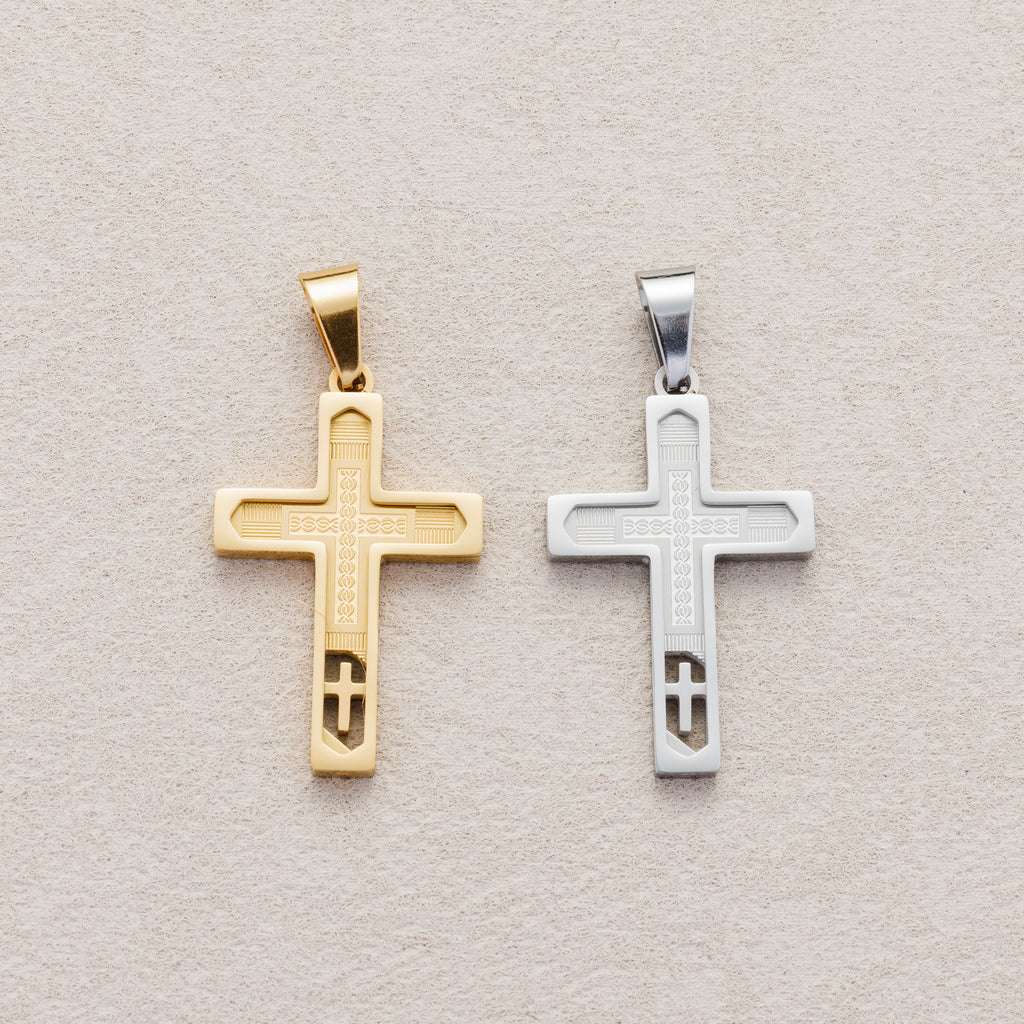 Launch Promo: 24K Gold PVD Stainless Steel Faith Engraved Cross Pendant | Sold Each