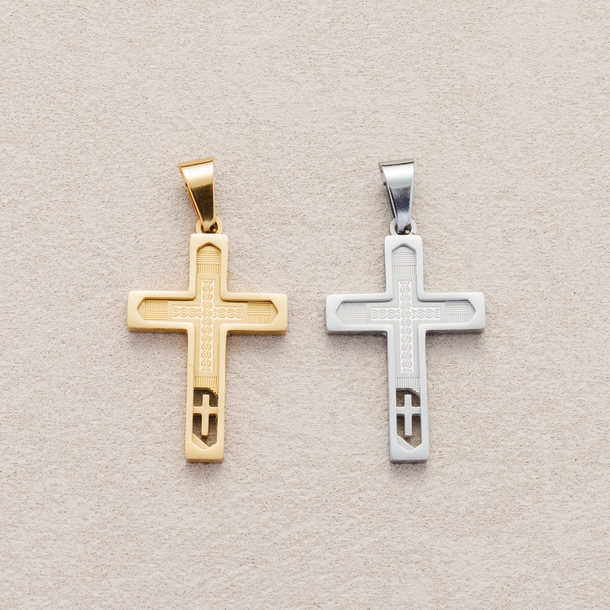 Launch Promo: 24K Gold PVD Stainless Steel Faith Engraved Cross Pendant | Sold Each