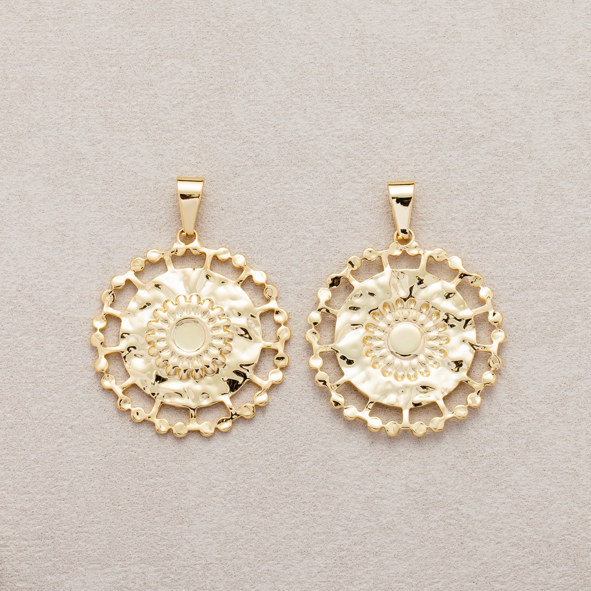 Launch Promo: 18K Gold PVD Stainless Steel Sunburst Lace Medallion Pendant | Sold Each