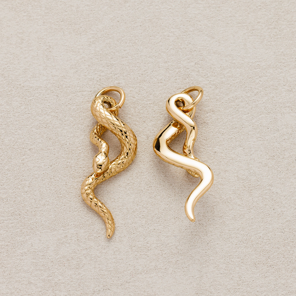 Launch Promo: 24K Gold PVD Stainless Steel Textured Serpent Animal Drop Charm | Sold Each