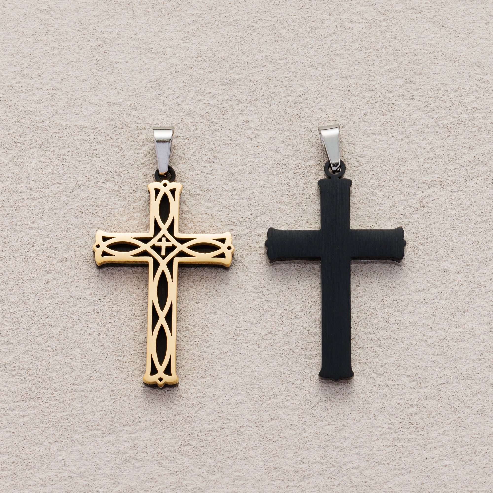 Launch Promo: 24K Gold PVD Stainless Steel Gothic Filigree Cross Pendant | Sold Each
