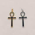 Launch Promo: 24K Gold PVD Stainless Steel Minimalist Black Enamel Ankh Cross Pendant in Gold & Silver | Sold Each