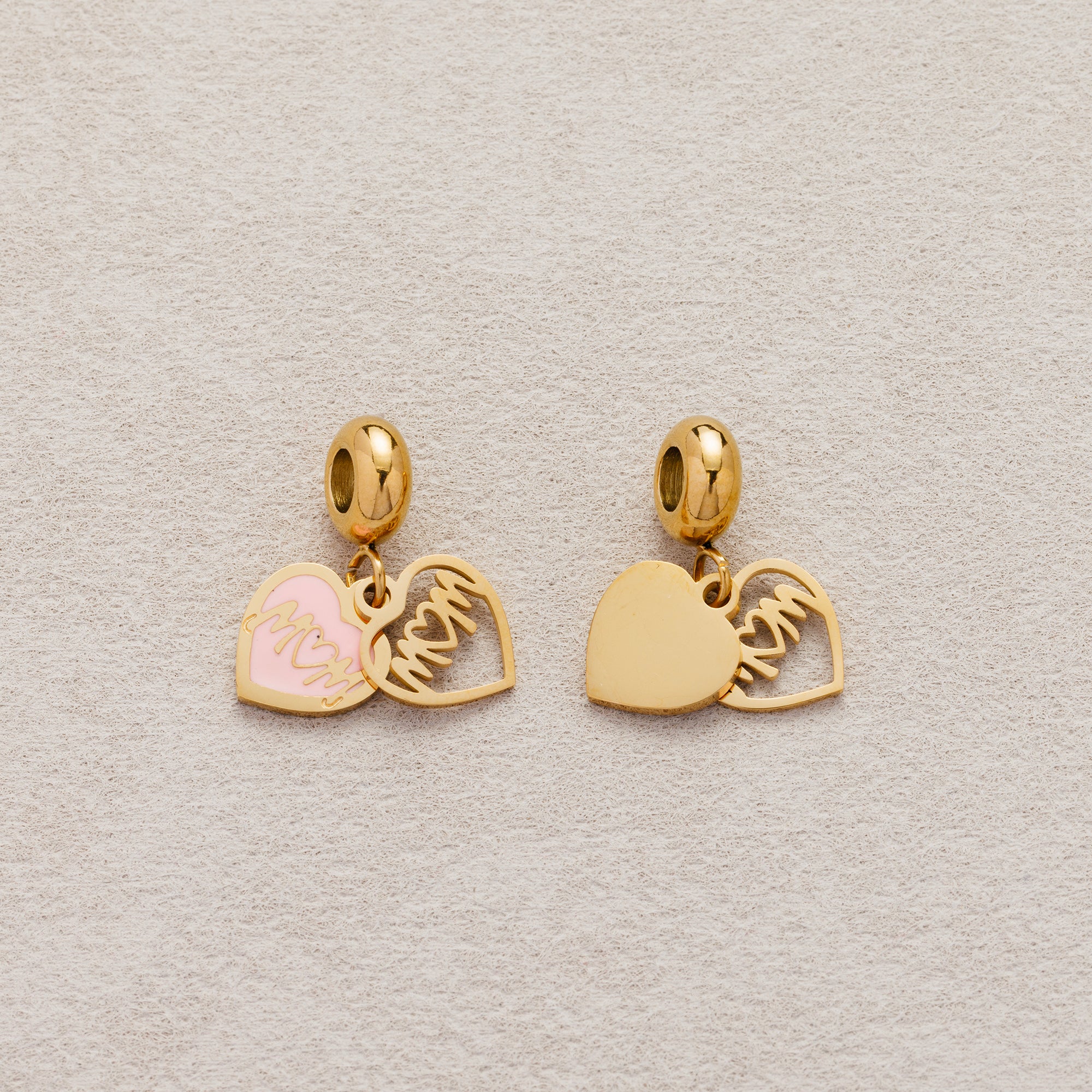 Launch Promo: 24K Gold PVD Stainless Steel Mom Double Love Heart Tag Charm | Sold Each