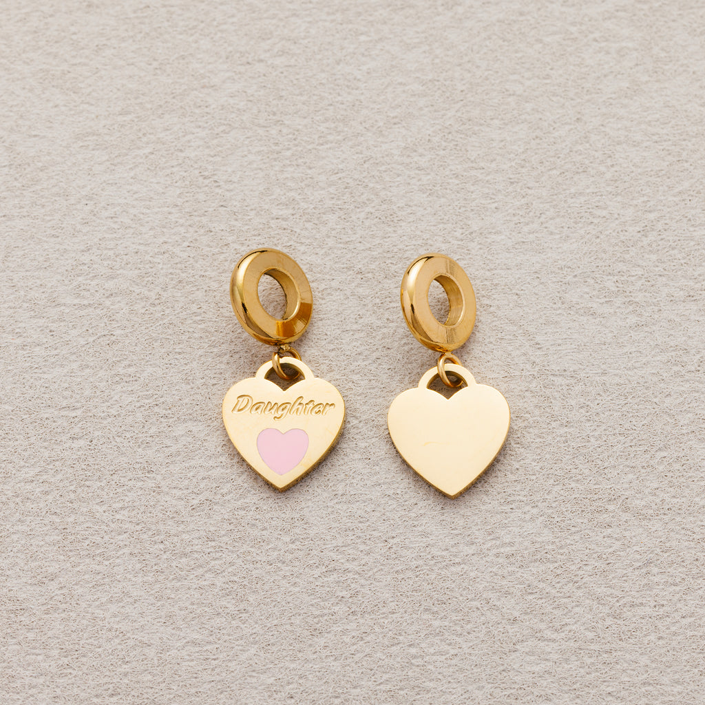Launch Promo: 24K Gold PVD Stainless Steel Pink Sibling Love Heart Charm | Sold Each