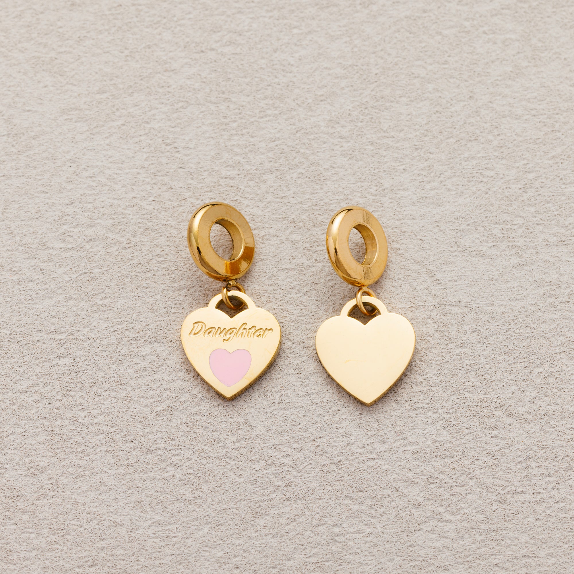 Launch Promo: 24K Gold PVD Stainless Steel Pink Sibling Love Heart Charm | Sold Each