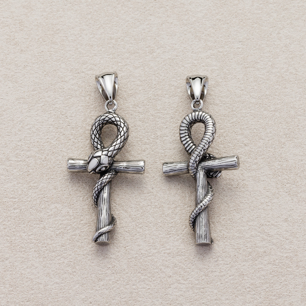 Launch Promo: Stainless Steel Bold Serpent Ankh Cross Pendant | Sold Each