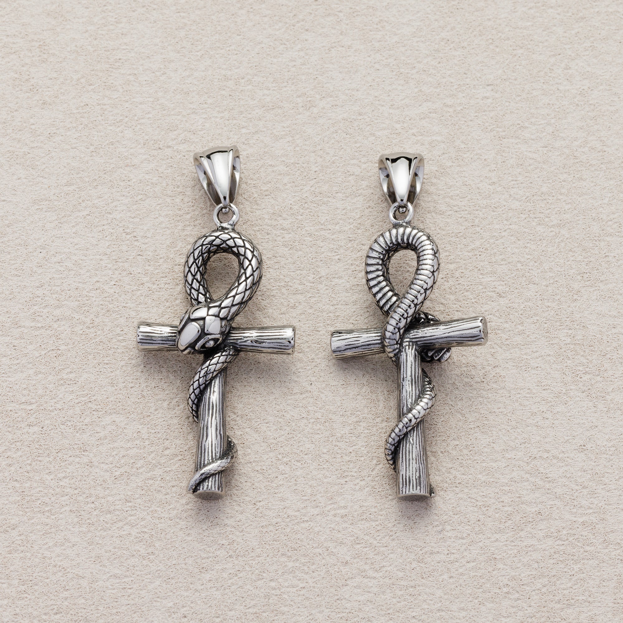 Launch Promo: Stainless Steel Bold Serpent Ankh Cross Pendant | Sold Each