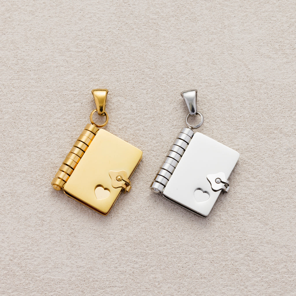Launch Promo: 18K Gold PVD Stainless Steel Openable Turn Page Dairy Book Pendant | Sold Each