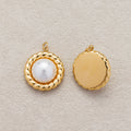 Launch Promo: 24K Gold PVD Stainless Steel Shell Pearl Round Rope Bezel Charm | Sold Each