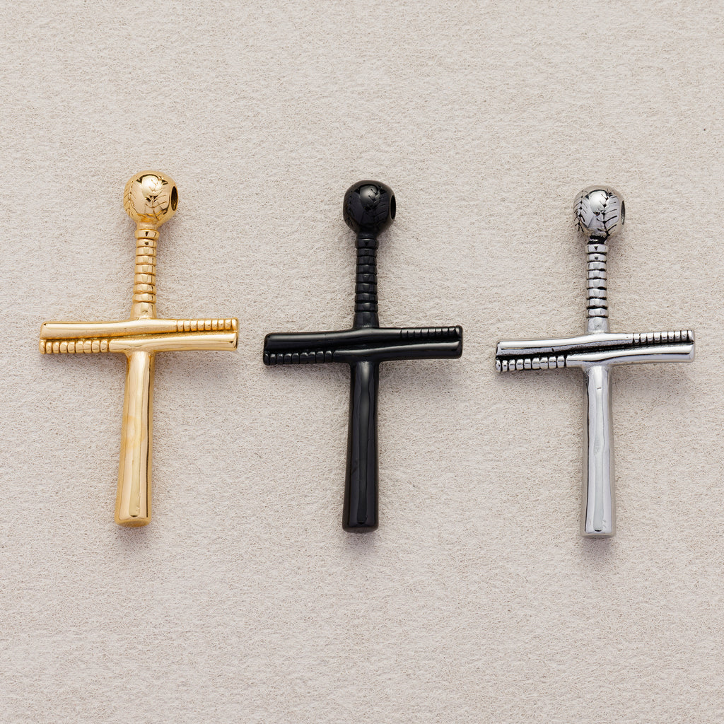 Launch Promo: 24K Gold PVD Stainless Steel Baseball Bat Cross Pendant | Sold Each