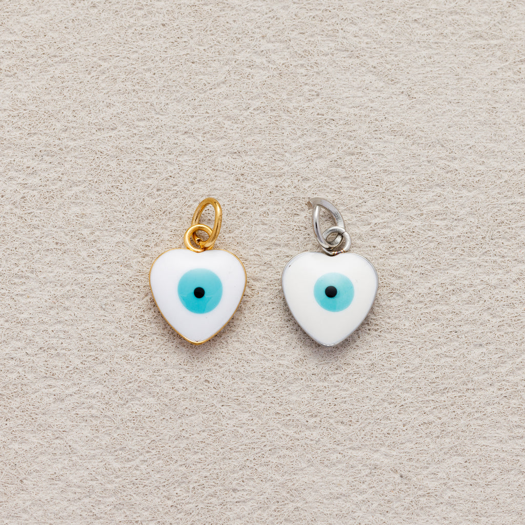 Launch Promo: 24K Gold PVD Stainless Steel White Blue Evil Eye Heart Charm | Sold Each