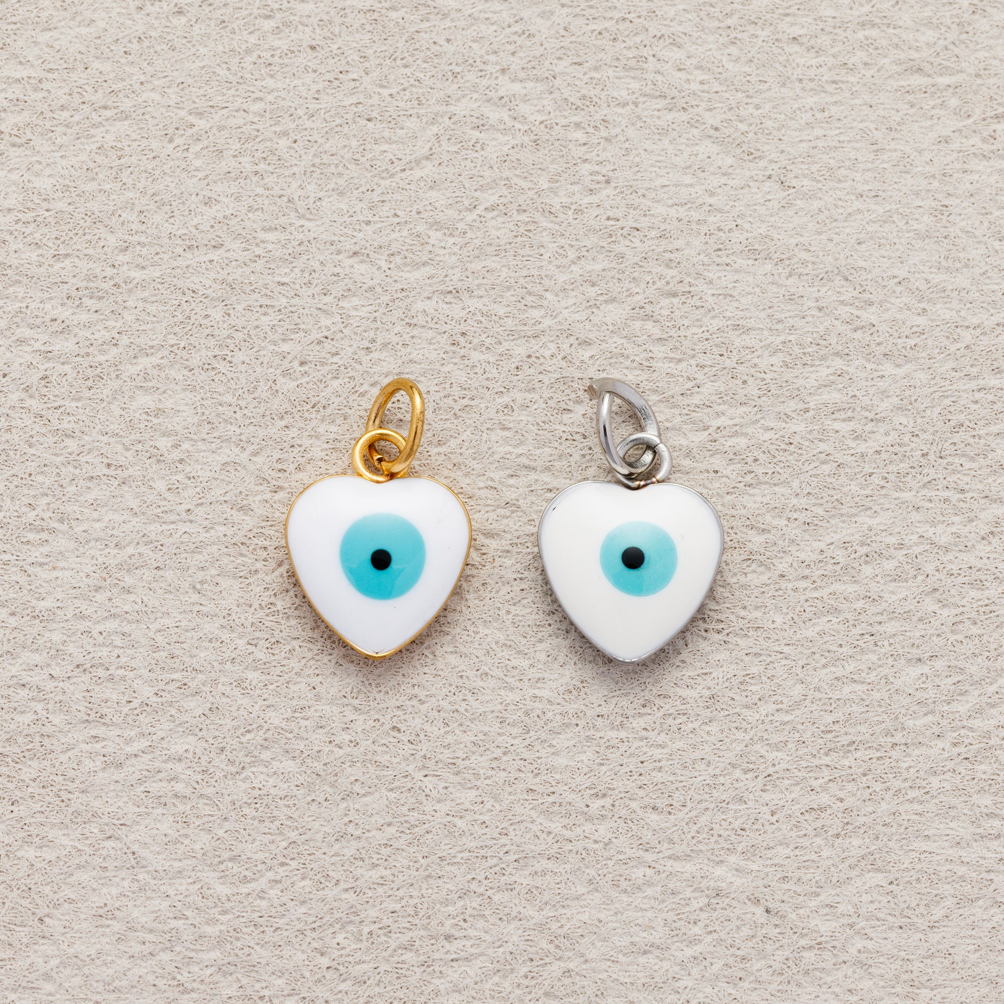 Launch Promo: 24K Gold PVD Stainless Steel White Blue Evil Eye Heart Charm | Sold Each