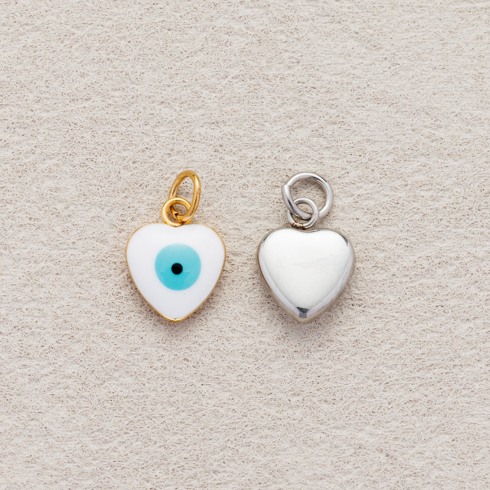 Launch Promo: 24K Gold PVD Stainless Steel White Blue Evil Eye Heart Charm | Sold Each