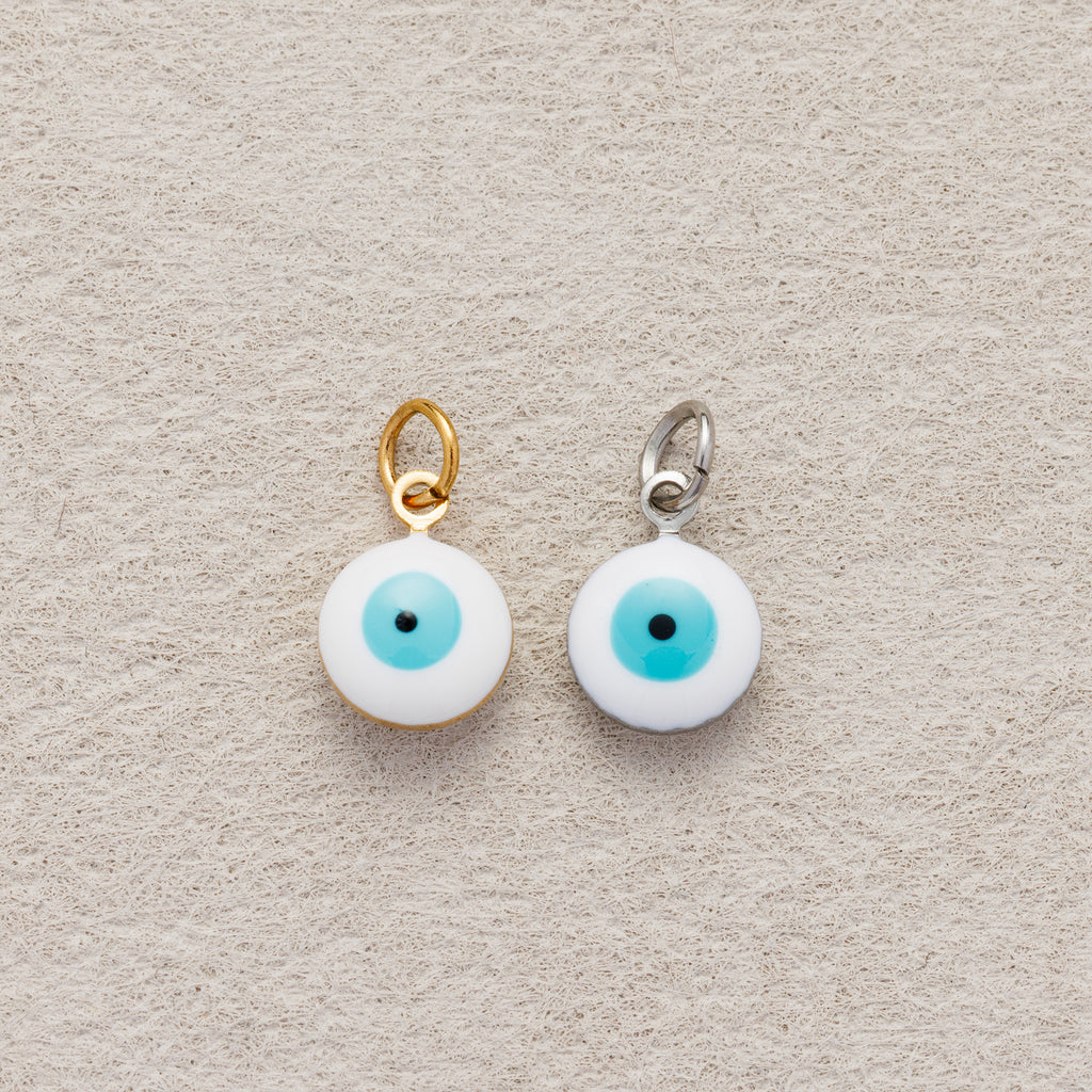 Launch Promo: 24K Gold PVD Stainless Steel White Blue Evil Eye Charm | Sold Each