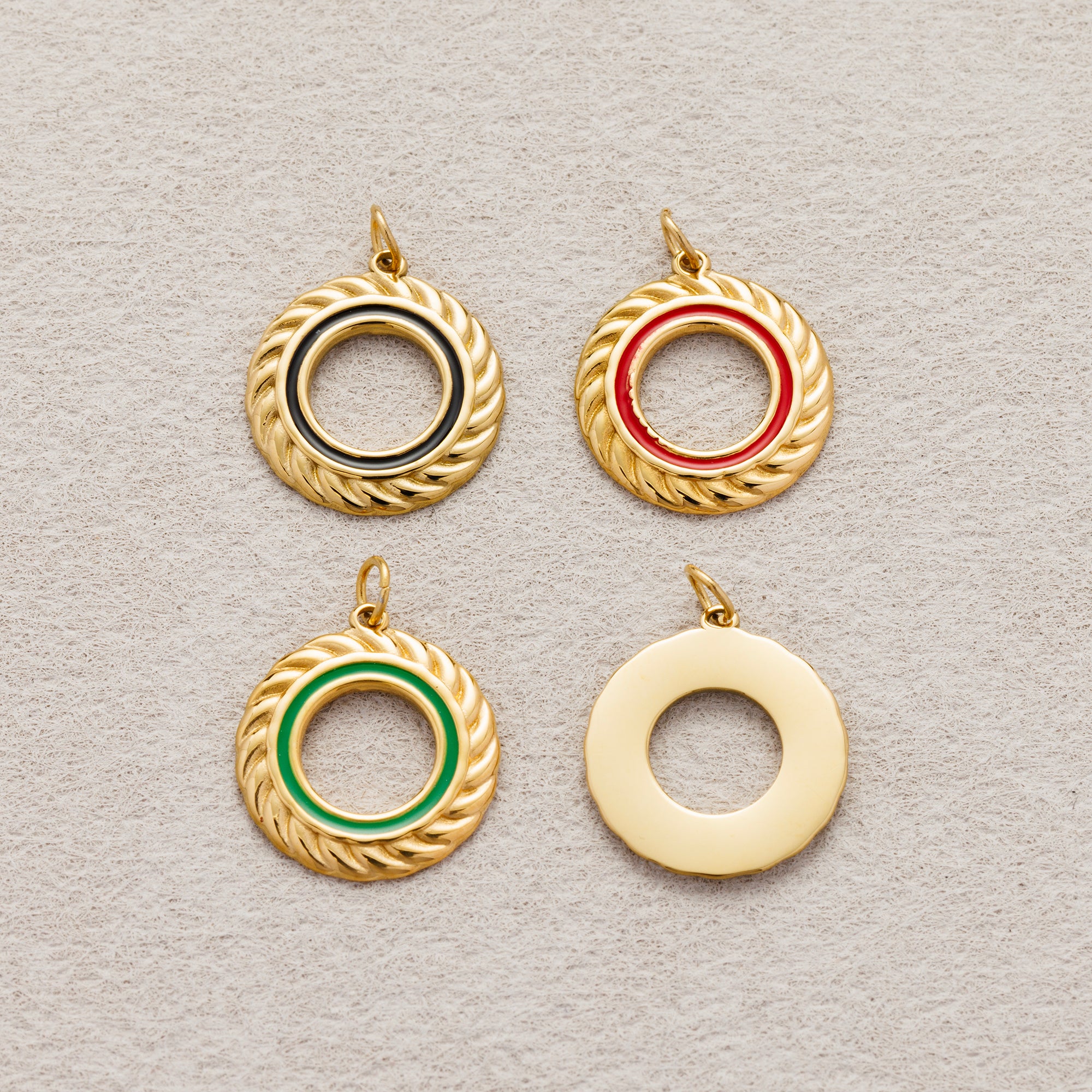 Launch Promo: 24K Gold PVD Stainless Steel Colorful Open Round Rope Bezel Enamel Medallion Charm | Sold Each