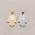 Launch Promo: 24K Gold PVD Stainless Steel Micro Paved Hamsa Hand Protection Pendant in Gold & Silver | Sold Each