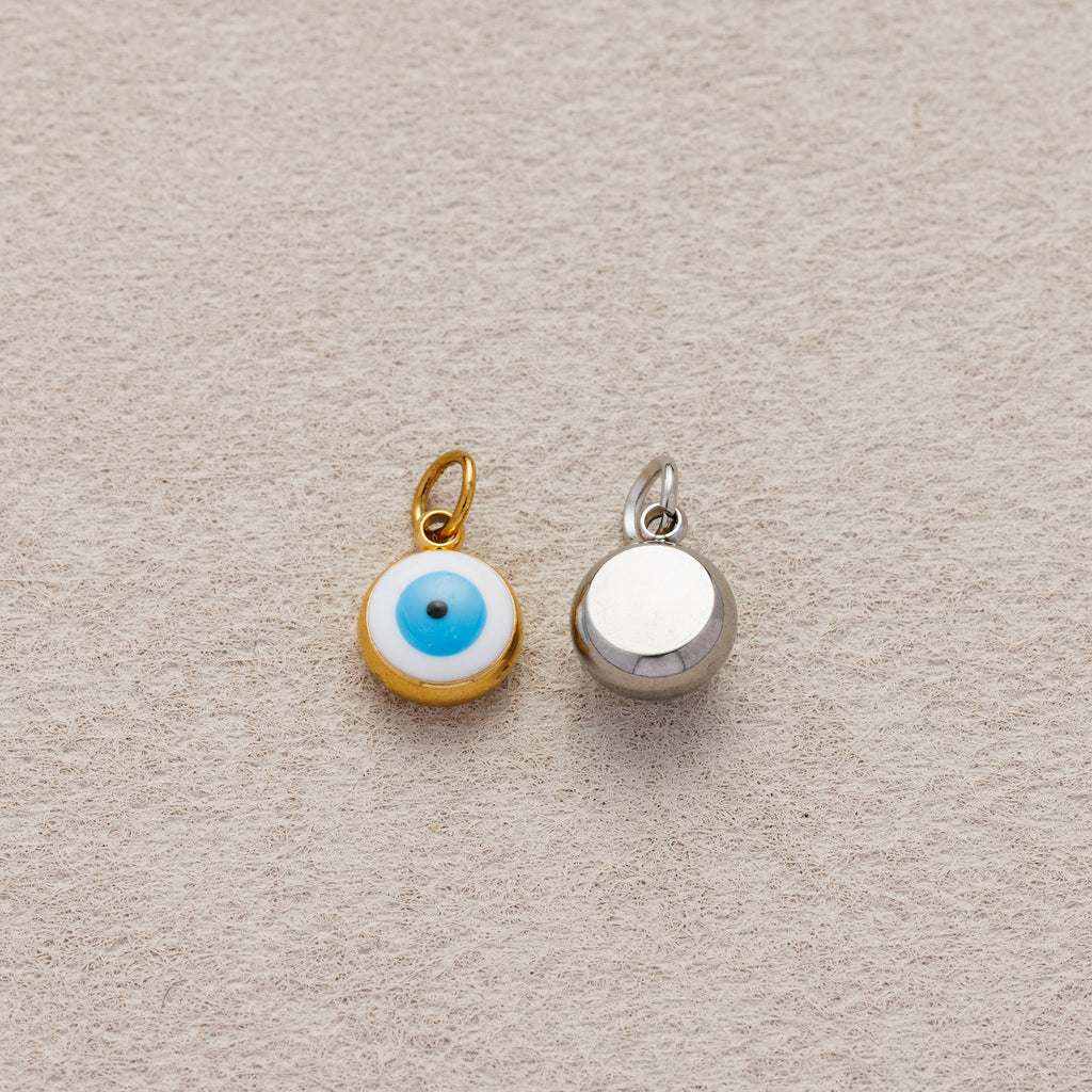 Launch Promo: 24K Gold PVD Stainless Steel White Blue Evil Eye Charm | Sold Each