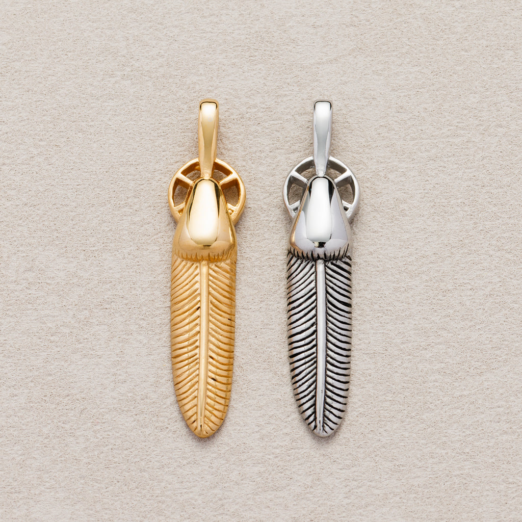 Launch Promo: 24K Gold PVD Stainless Steel Bullet Feather Pendant | Sold Each