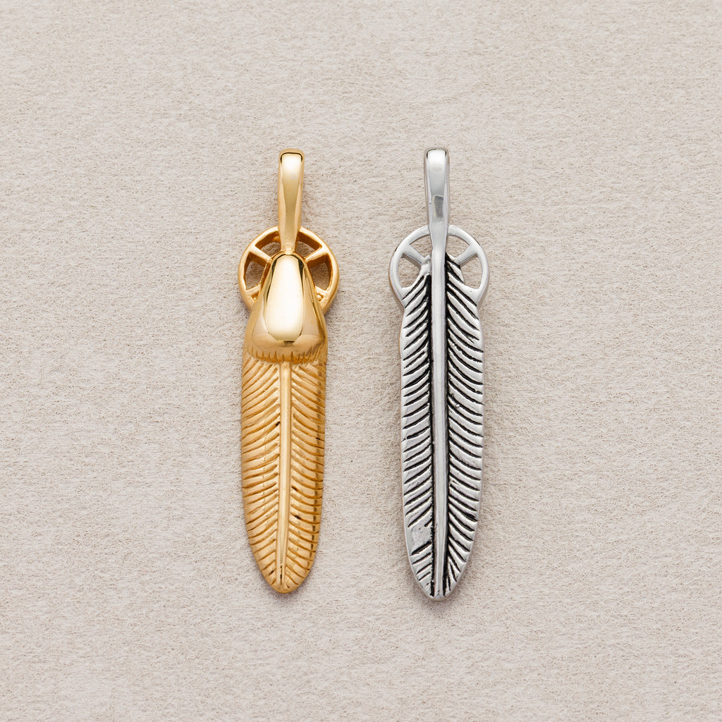 Launch Promo: 24K Gold PVD Stainless Steel Bullet Feather Pendant | Sold Each