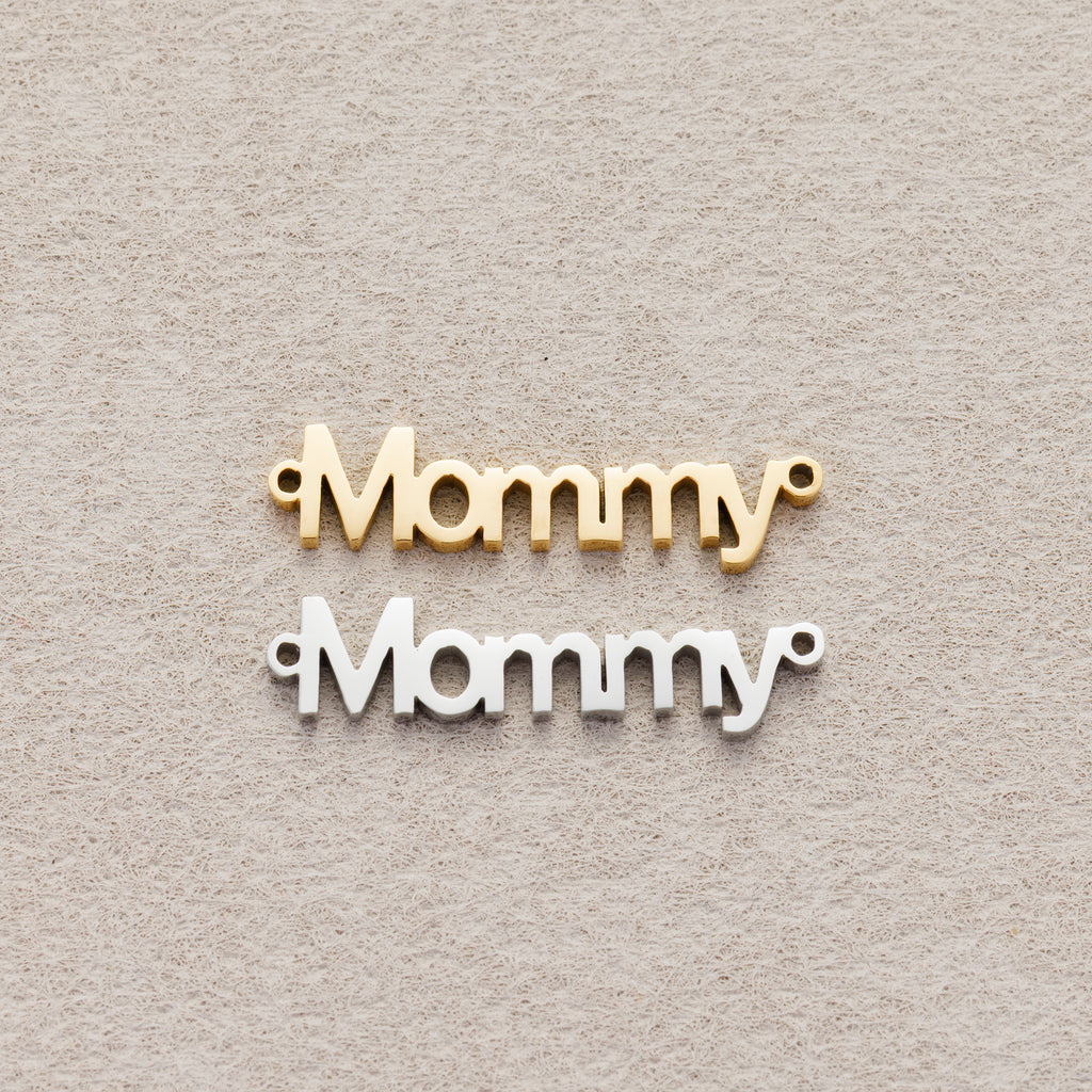 Launch Promo: 14K Gold PVD Stainless Steel Minimalist Mommy Lettering Connector | Sold Each