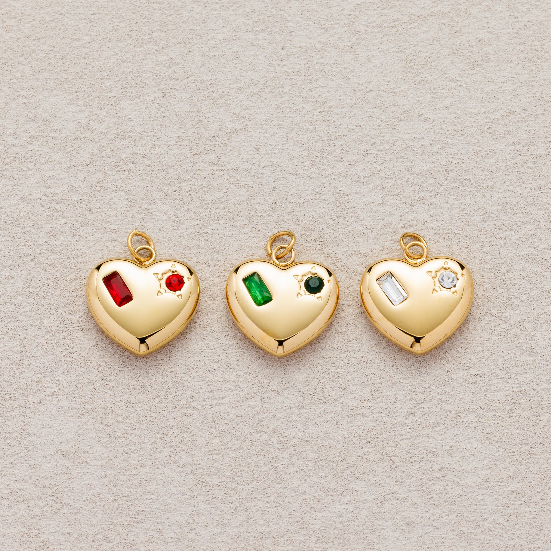 Launch Promo: 24K Gold PVD Stainless Steel Multicolor CZ Puffy Love Heart Charm | Sold Each