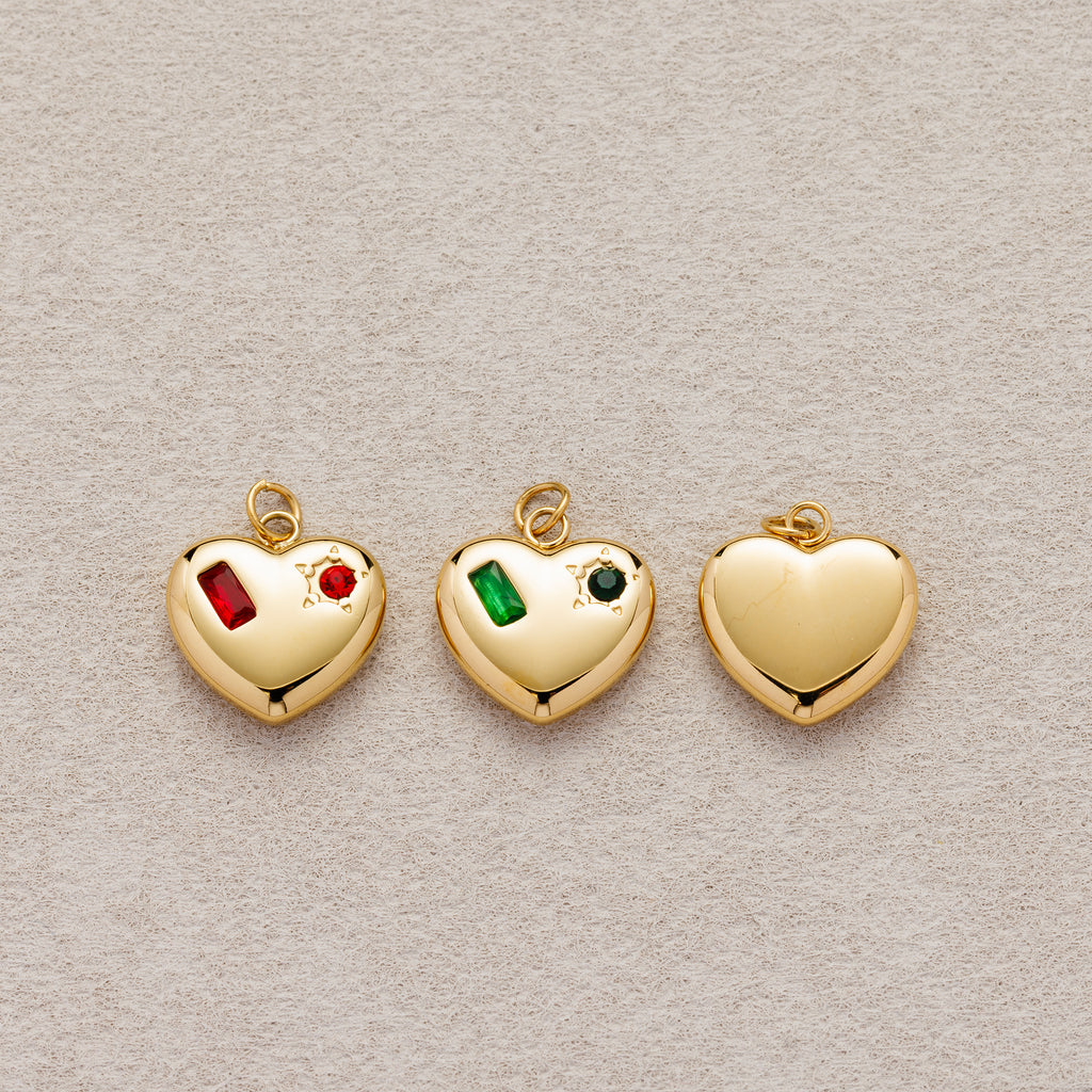 Launch Promo: 24K Gold PVD Stainless Steel Multicolor CZ Puffy Love Heart Charm | Sold Each