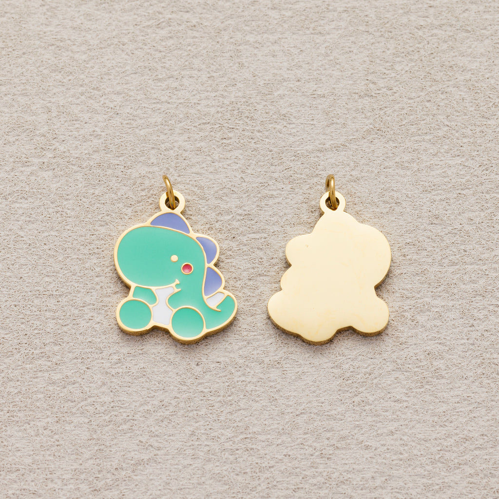 Launch Promo: 24K Gold PVD Stainless Steel Green Baby Dino Enamel Charm | Sold Each