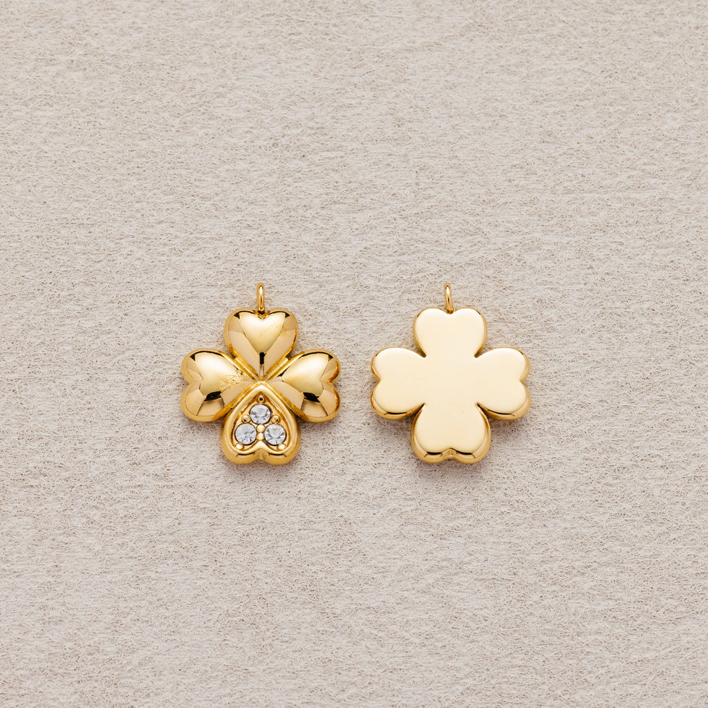 Launch Promo: 24K Gold PVD Stainless Steel Heart Lucky Four Leaf Charm | Sold Each