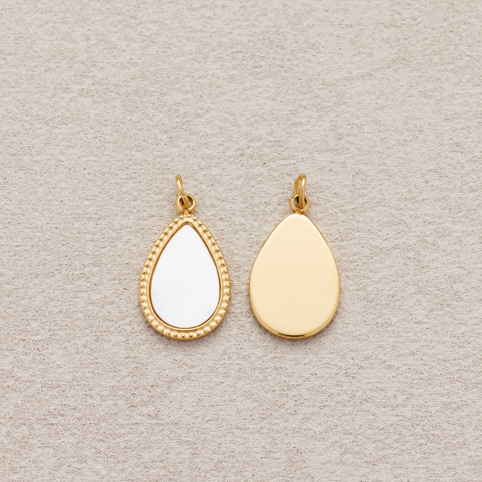 Launch Promo: 24K Gold PVD Stainless Steel Mother Of Pearl Ribbed Teardrop Charm | Sold Each