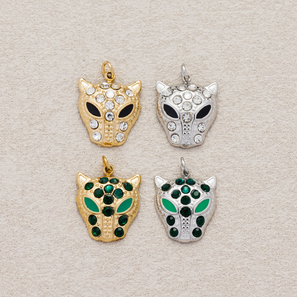Launch Promo: 14K Gold PVD Stainless Steel Sparkling Panther Head Pendant | Sold Each