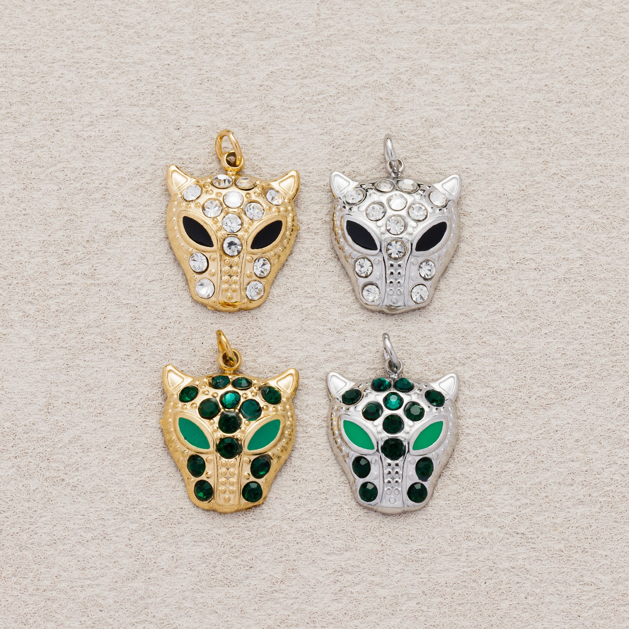 Launch Promo: 14K Gold PVD Stainless Steel Sparkling Panther Head Pendant | Sold Each