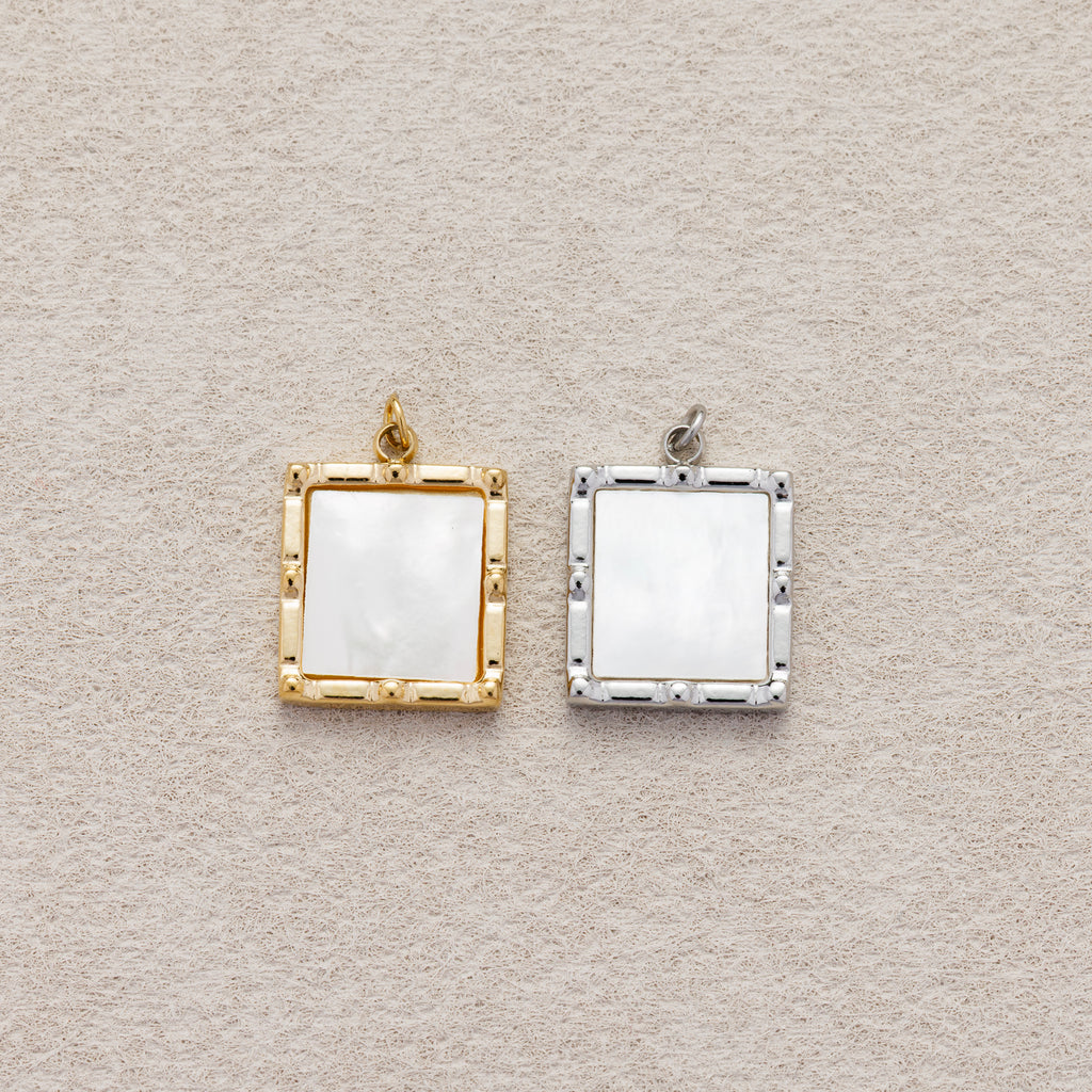 Launch Promo: 14K Gold PVD Stainless Steel Mother of Pearl Textured Square Charm | Sold Each