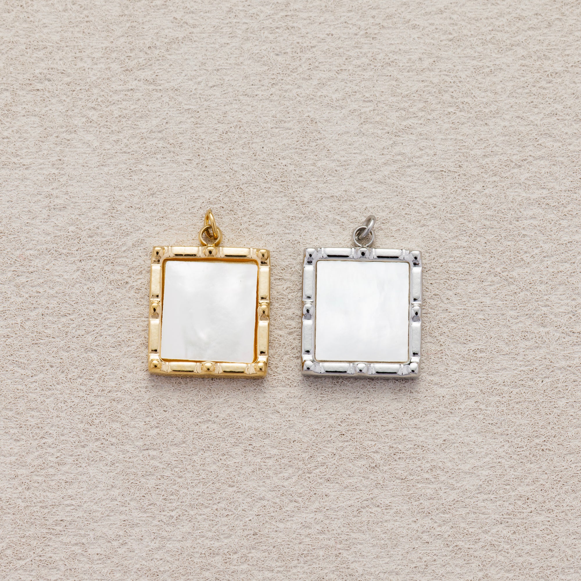 Launch Promo: 14K Gold PVD Stainless Steel Mother of Pearl Textured Square Charm | Sold Each