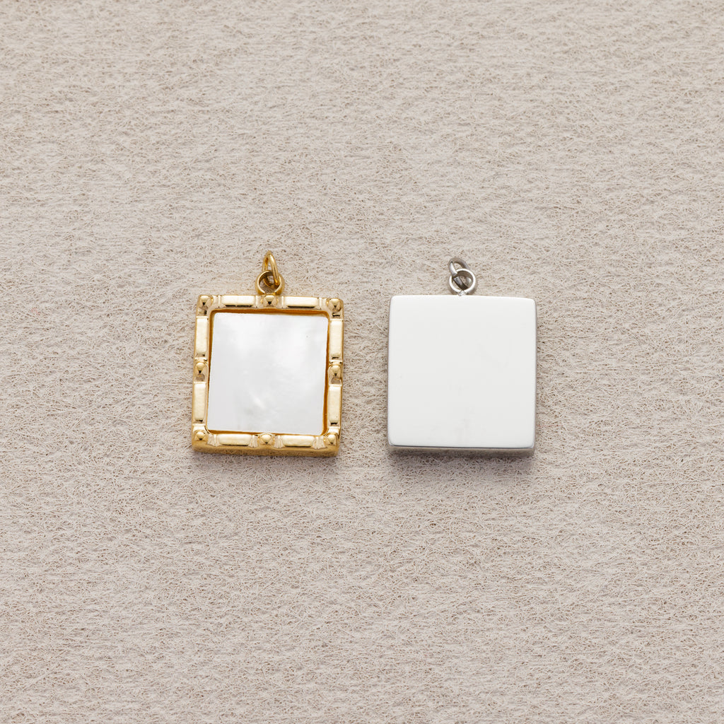 Launch Promo: 14K Gold PVD Stainless Steel Mother of Pearl Textured Square Charm | Sold Each